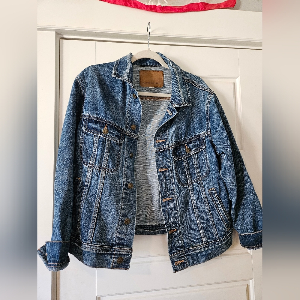 American Eagle Blue Denim with Tan Label